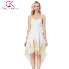 Grace Karin Strapless Sweetheart High-Low Appliqued Flannelette Robe de soirée blanche GK000136-2